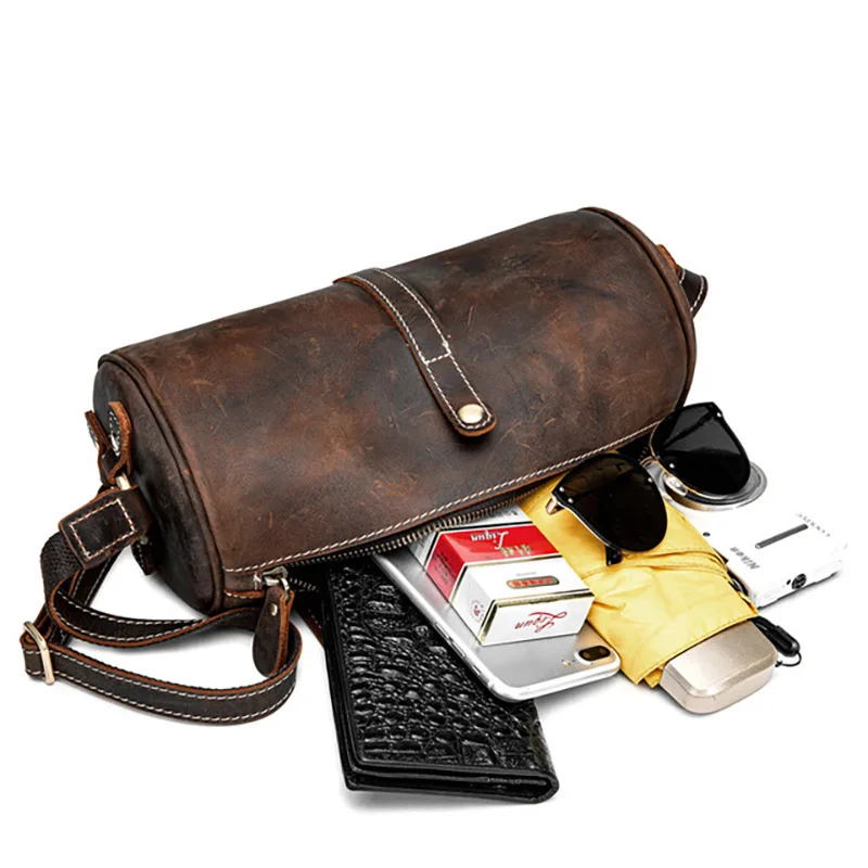 AETOO Leather cylinder shoulder bag, fashionable and simple mini messenger bag, retro pillow bag