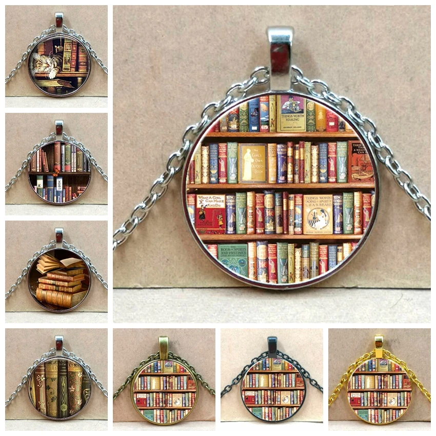 New Nostalgic Books Photo Necklace Books Lovers Necklace Jewelry Librarian Gift Writer Student Teacher Nerd Gift