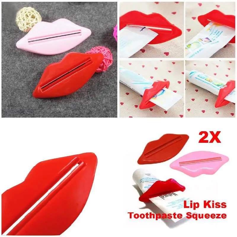 2 Pcs Kiss Lip Toothpaste Squeezer Easy Press Tube Dispenser Gadget xqmg Toothpaste Squeezers Bathroom Products Household Mercha