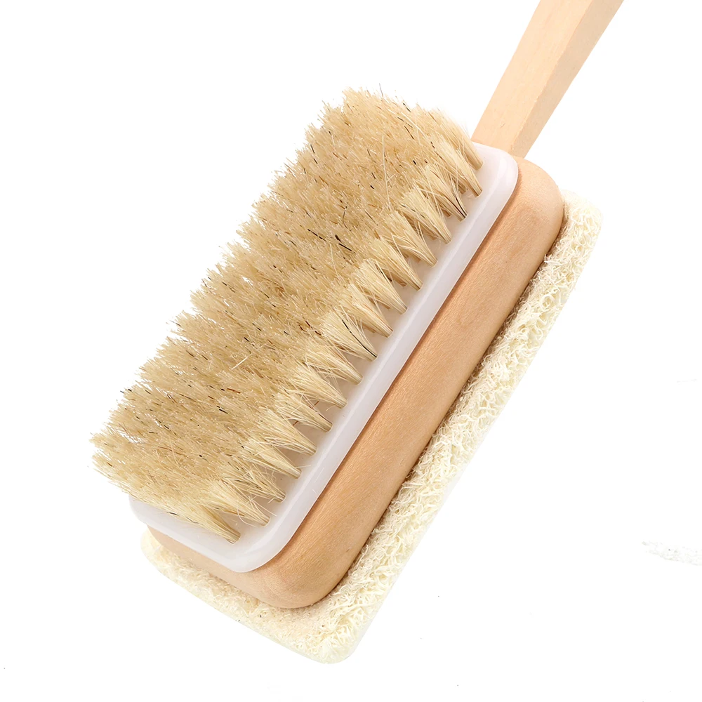 Skin Cuticle Grease Remove Wooden Handle Bath Sponge Massage Shower Loofah Bristle Both Side Bath Brush Body Back Cleaning Brush