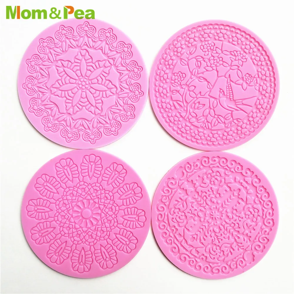 KCL538 Round Lace Pad Silicone Mold Sugar Paste Fondant Cake Decoration 3D Mould