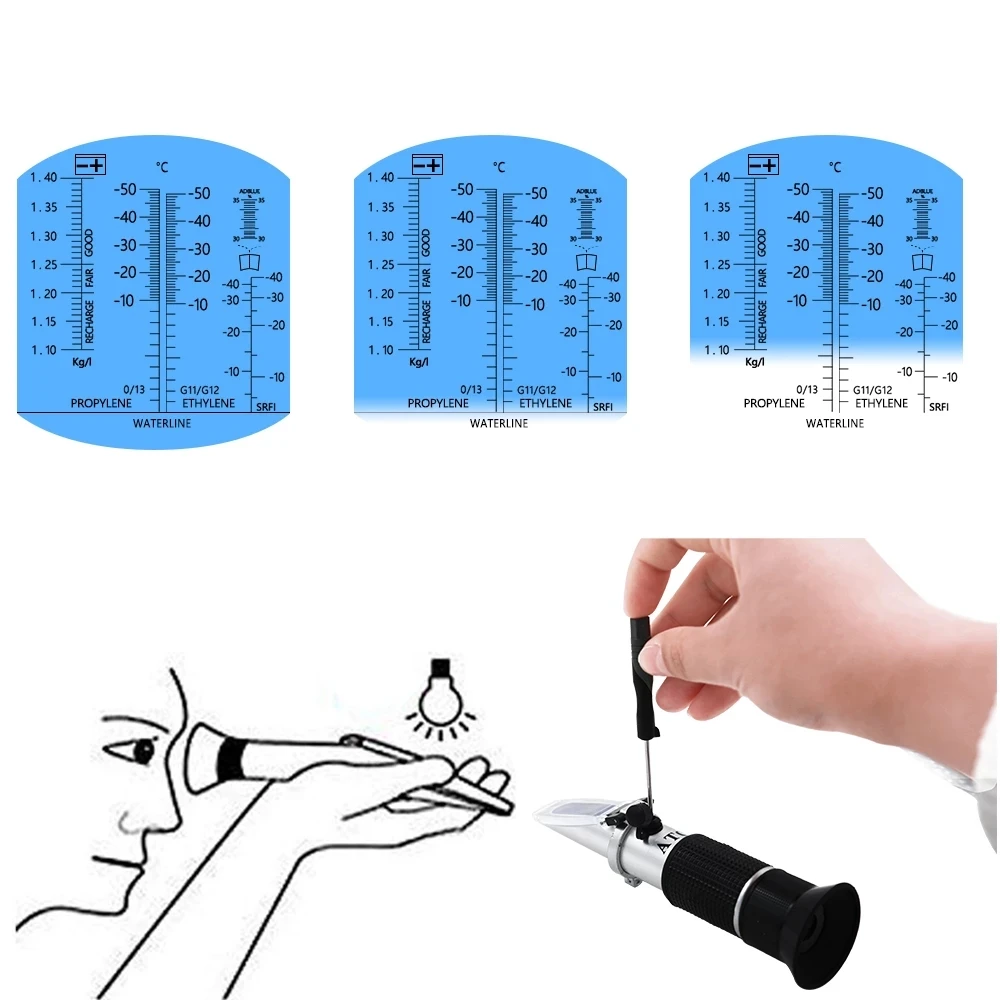 4 in 1 rifrattometro tenuto in mano Tester di Urea per veicoli 30-35% Adblue glicole fluido batteria antigelo misuratore di concentrazione ATC