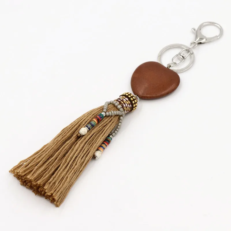 Mode Frauen Tasche Zubehör Anhänger Herz-förmigen Stein Quaste Schlüssel Kette Weiblichen Geschenk Boho Schmuck Auto Keychain – Detail 4