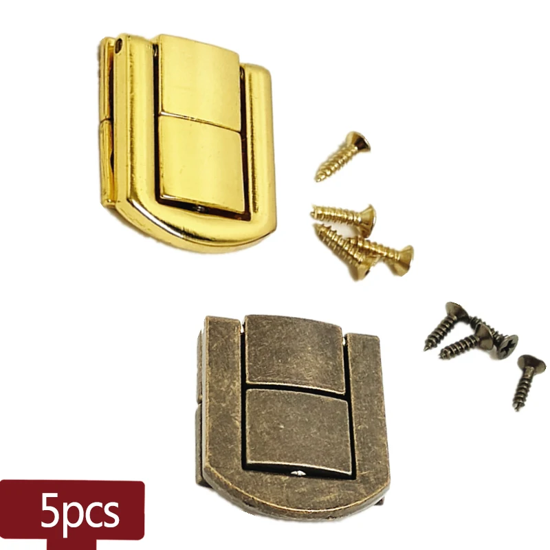 5pcs Box Buckle 24*30mm Zinc Alloy Wooden Hasps Metal Lock Catch Latches for Jewelry Chest Suitcase Clasp Hardware Accessories