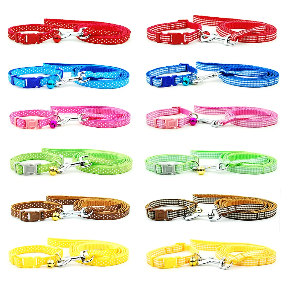 Dog Cat Collar Leash Adjustable Collar lead with Bell for Puppy Small Dog Outdoor Walking Chihuahua Terier Schnauzer