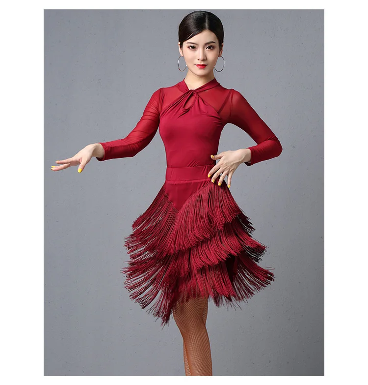 New Latin Dance Skirt Women Latin Dance Costumes Performance Practice Competition Dancing Skirts Fringe Tassel Belly Dancing