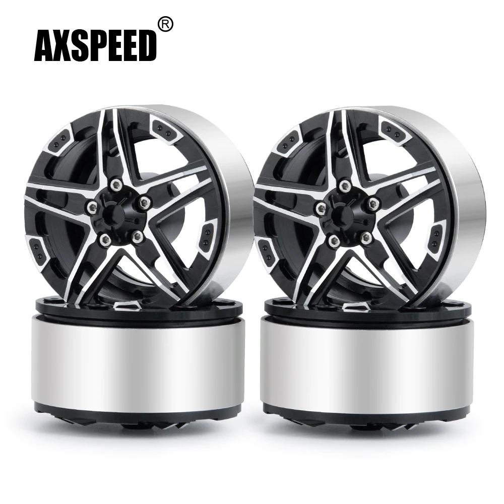 AXSPEED Five-pointed Star 1.9 Inch Alloy Metal Beadlock Wheel Rims for Axial SCX10 D90 CC01 TRX-4 1/10 RC Crawler Car Model Part