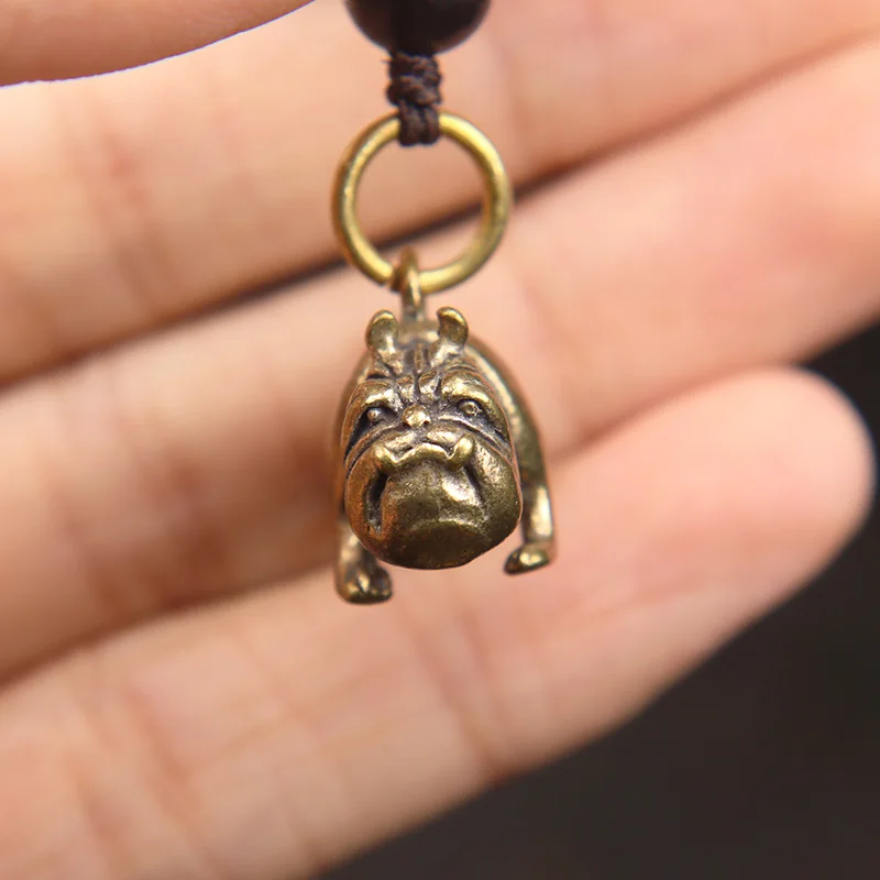 Retro Brass Cute Cartoon Dog Key Chain Pendant Vintage Metal Animal French Bulldog Pug Figurine Keychain Hanging Keyring Jewelry