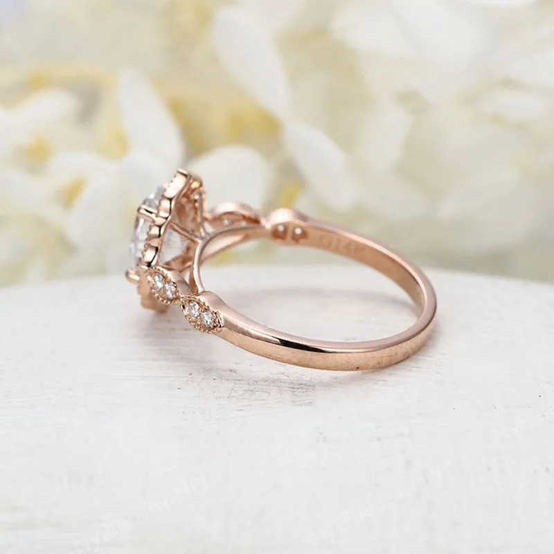 Imagem -02 - Cxsjeremy-rose Gold Moissanite Anéis de Noivado para Mulheres Aliança de Casamento Presente de Aniversário de Noiva Corte Oval 14k Au585 6x8 mm 1.5ct