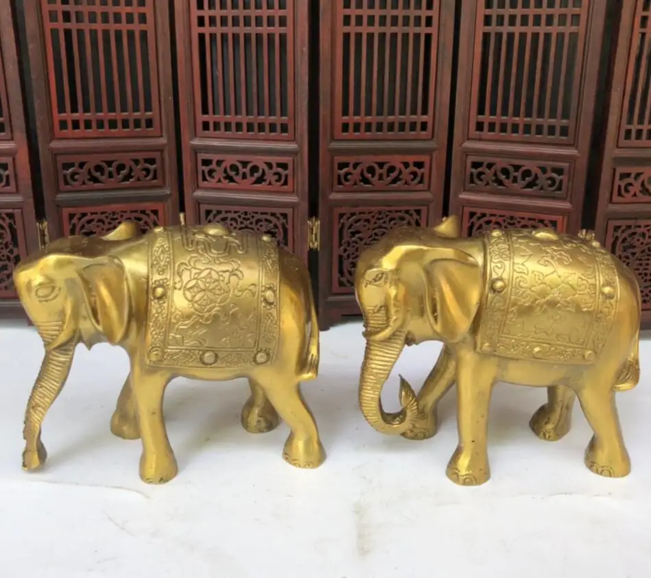 China brass recruit wealth elephant crafts statue A pair