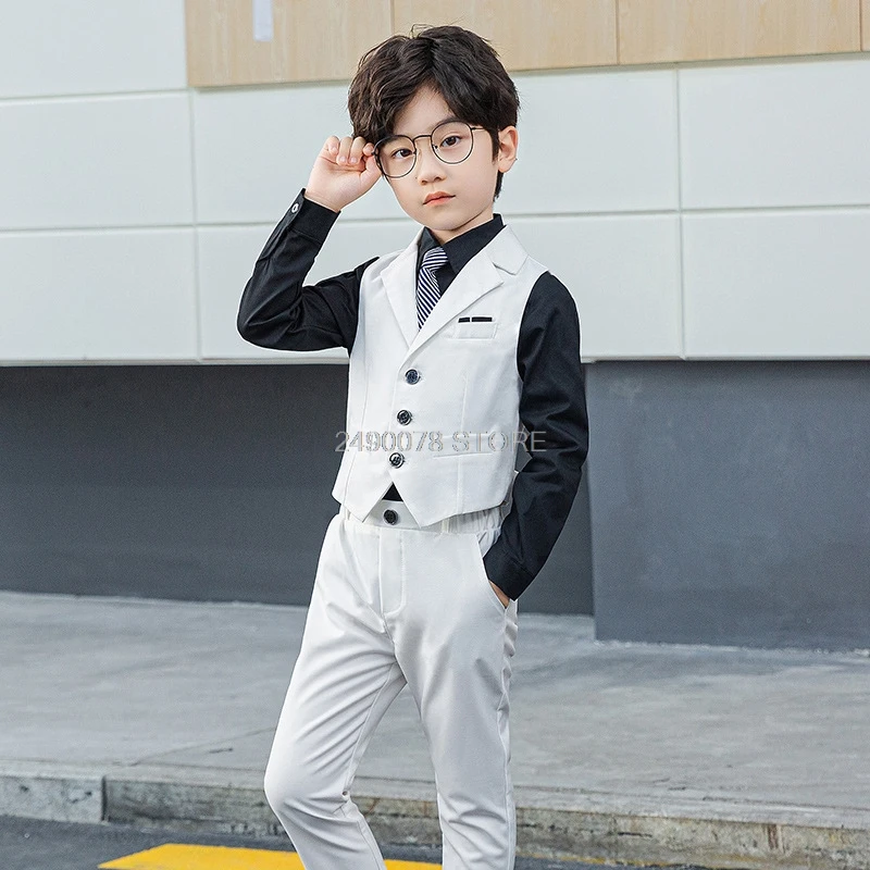 Flower Boys Formal Vest Pants 2pcs Suit School Kids Weeding Birthday Dress Children\'s Day Chorus Show Piano Performance Costume