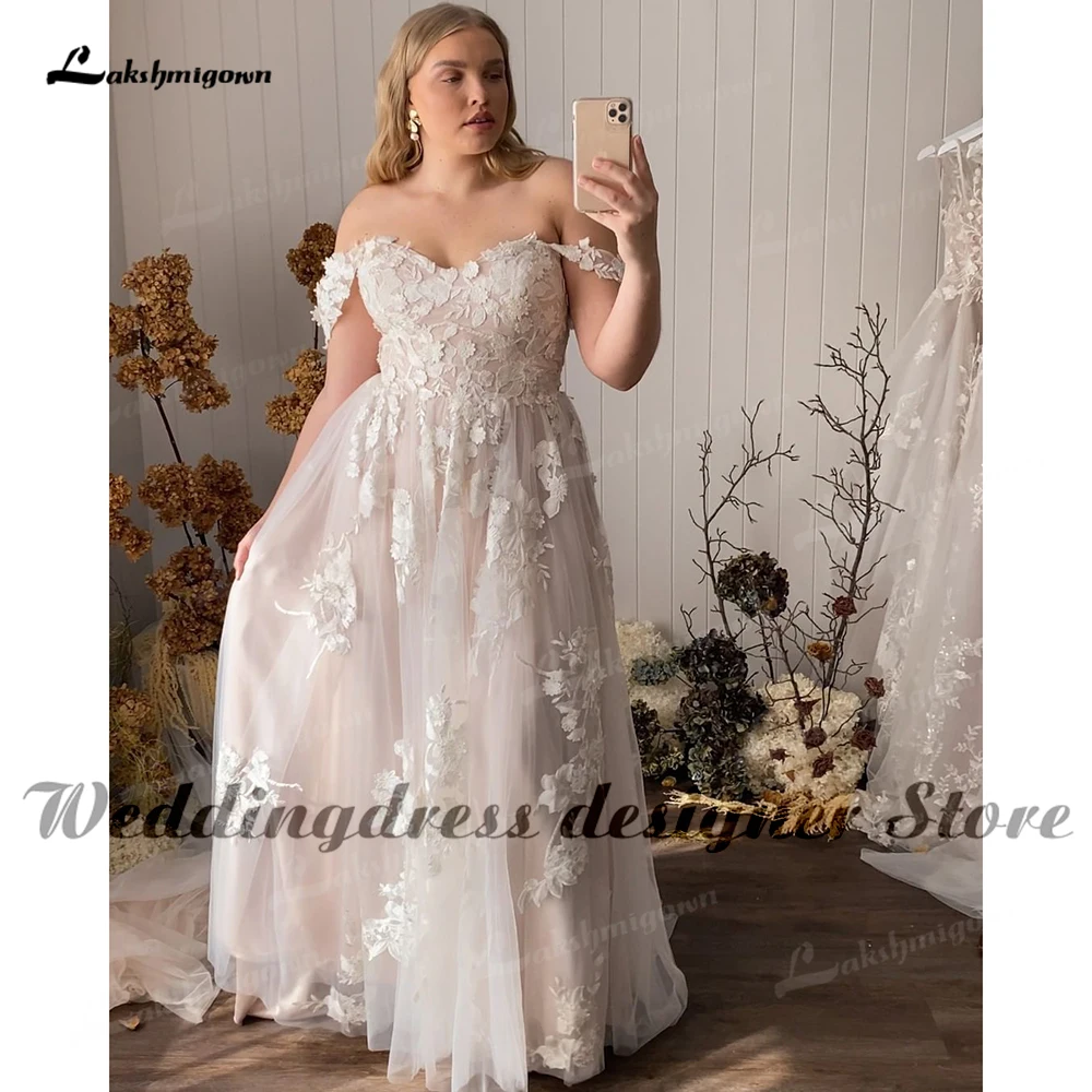 Romantic Fairy Plus Size A Line Wedding Dresses Off-the-shoulder Bohemian Lace Appliques Bridal Gown Sweetheart vestido de novia