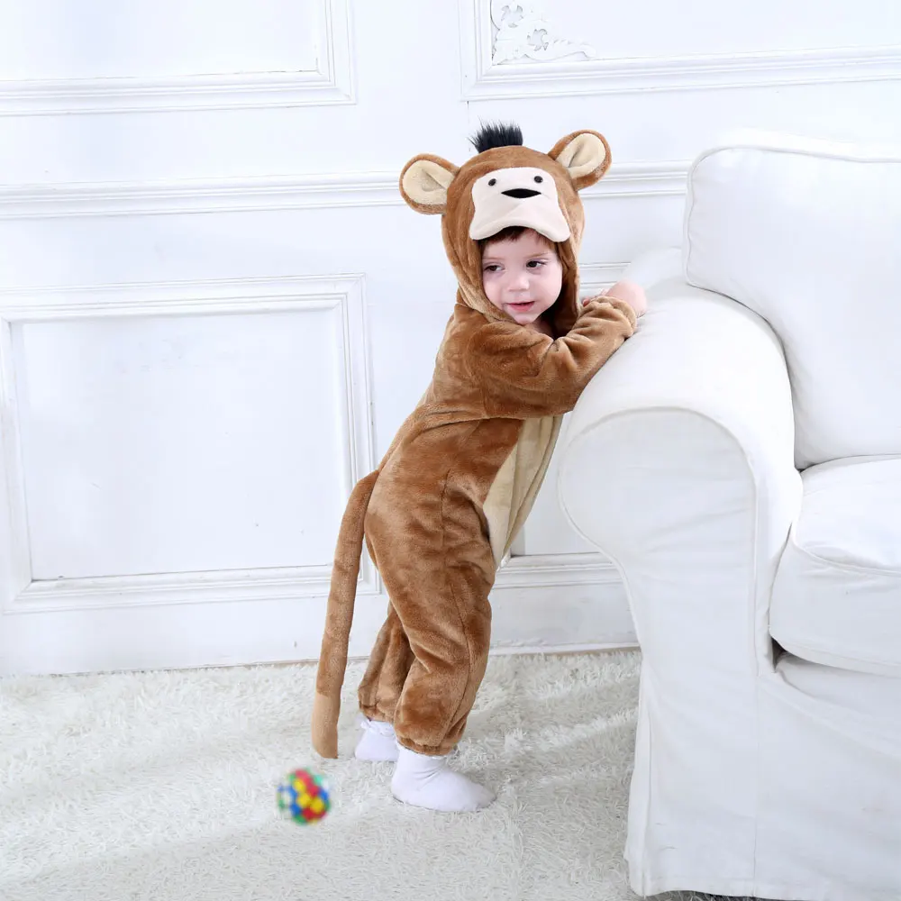 Umorden Baby Monkey Costume Kigurumi Cartoon Animal Rompers Infant Toddler Child Jumpsuit Onesie Flannel Halloween Fancy Dress