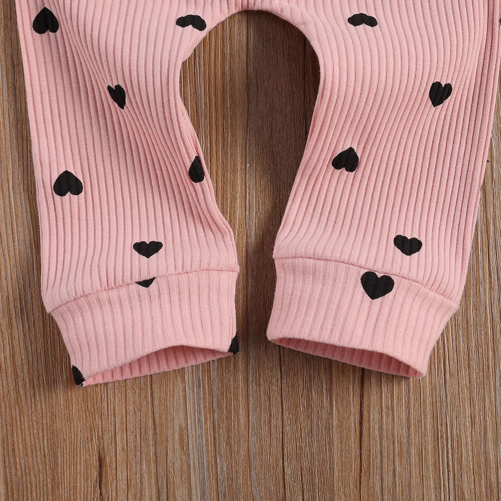 ملابس أطفال حديثي الولادة مضلع ملابس علوية للبنات الأولاد مطبوع عليها قلب ورقبة دائرية من الدانتيل بأكمام طويلة وسراويل طويلة وبدلات من 3 قطع #5