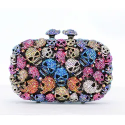 New Shape Blue Skeleton Colorfull Skull Diamond Flower Women Evening Bag Banquet Wallet Crystal Minaudiere Handbags and Barrel