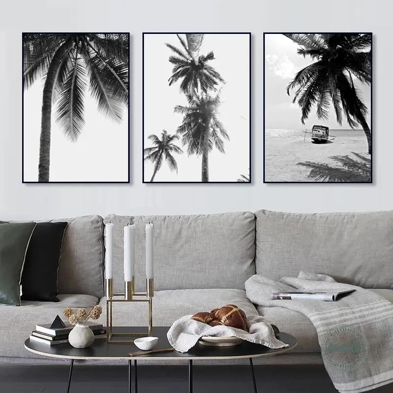 Tropical Landscape Poster Black White Minimalist Wall Picture Beach Canvas Painting Nordic Palm Tree Print Art Home Decor