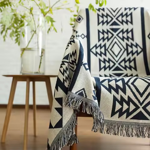Bohemian Geometry Throw Blanket Sofa Cobertor Slipcover on Sofa Beds Hanging Tapestry Plane Travel Stitching Cotton Blankets