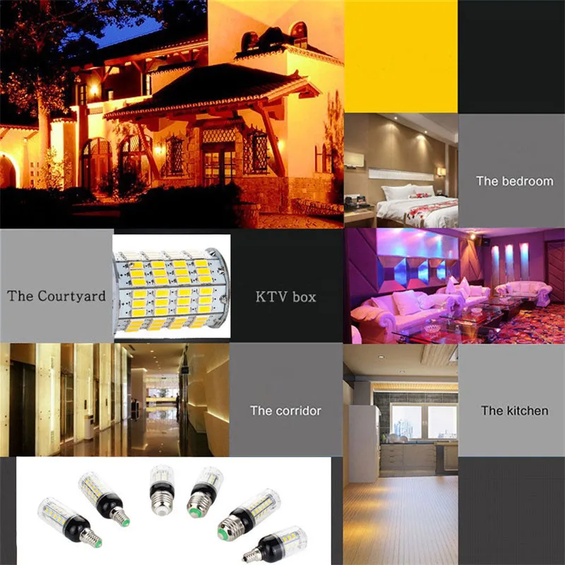 Hot E27 E14 E12 E26 27LEDs 7W Lighting SMD 5730 LED Corn Bulb Lamp Christmas Chandelier Lights 110V 220V DC 12V 24V Lamps