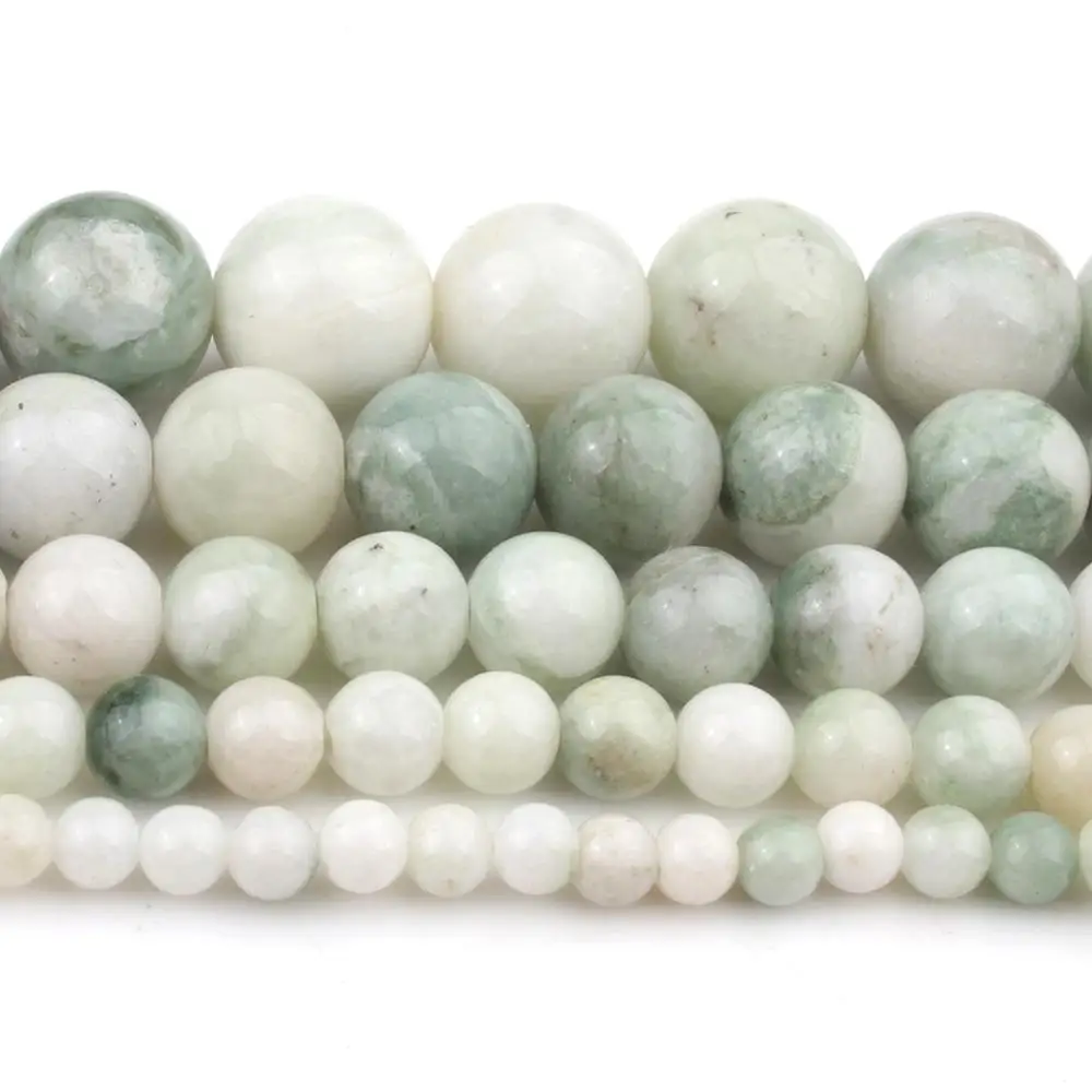 4/6/8/10/12 mm Green White Maotian Jades Stone Beads For Accessories Jewellery Making DIY Bracelets 15\'\'/Strand