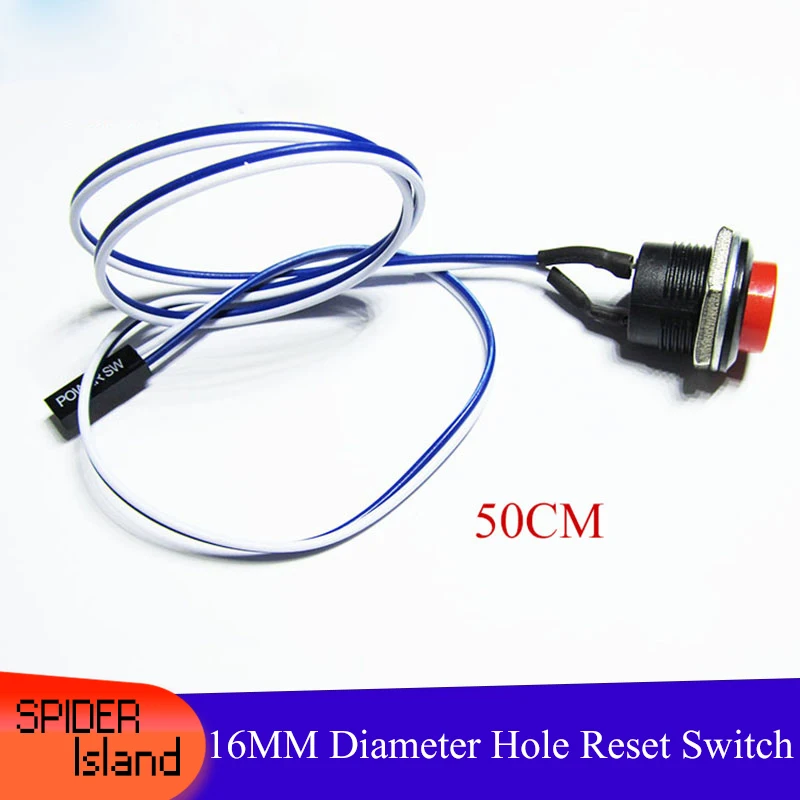 50pcs Swtich for Computer DIY / Computer Room Customized Hole 16MM Chassis Switch POWER Reset / Restart Switch with 50CM Cable