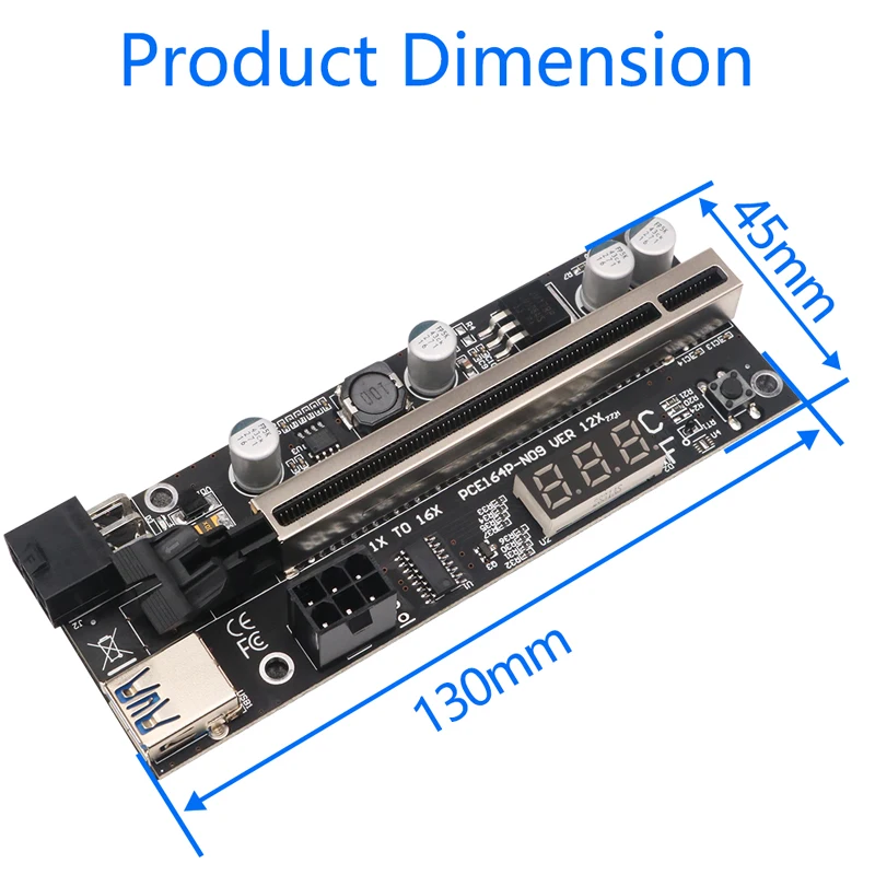 PCIE Riser 009S Plus Riser PCI E PCI Express X1 to X16 Dual 6Pin for Graphic Card GPU Bitcoin Miner Mining w/ Temperature Sensor