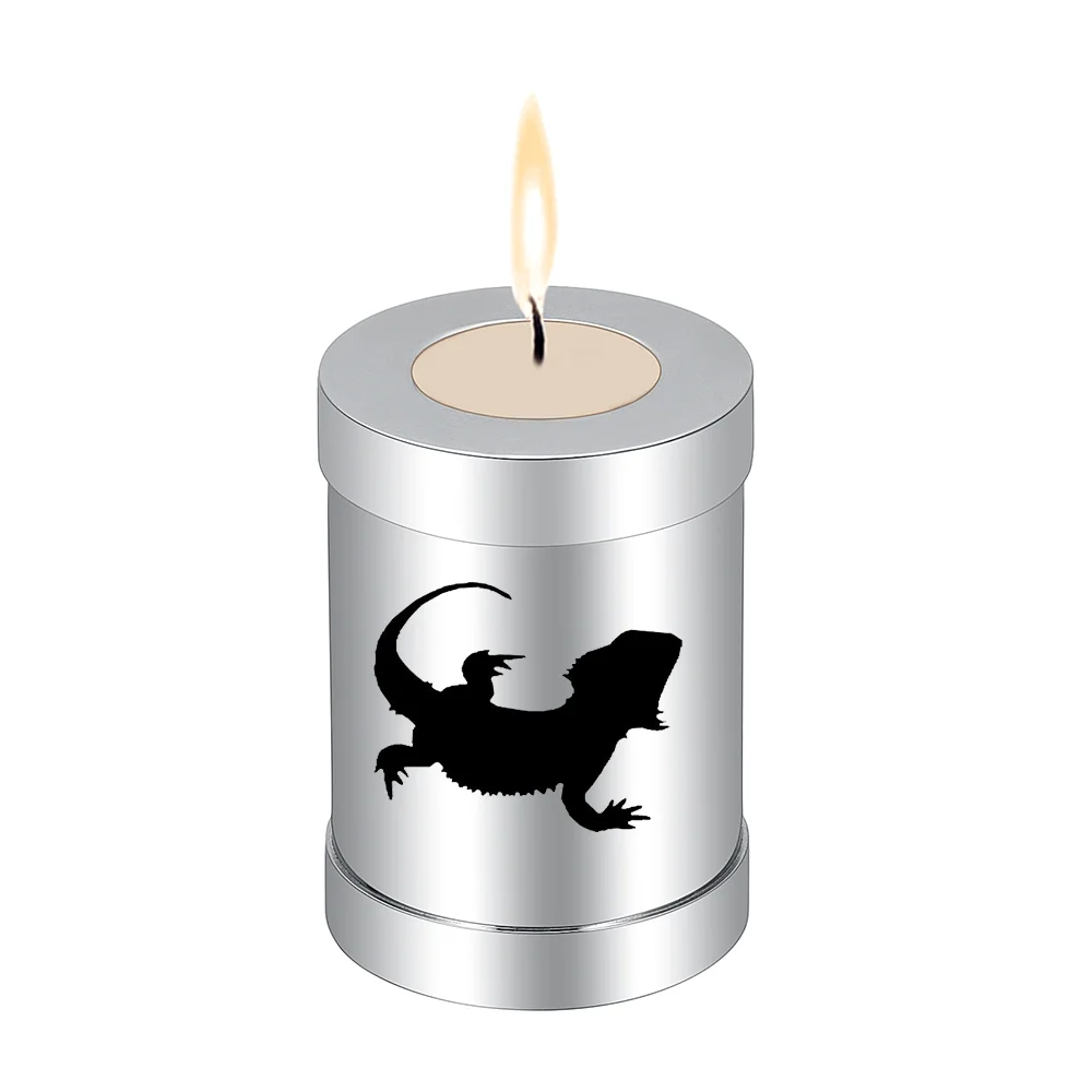 IJU045 Stainless Steel Cylinder Bearded-Dragon Ashes Urn for Human Pet Memorial Candle Holder Cremation Jar