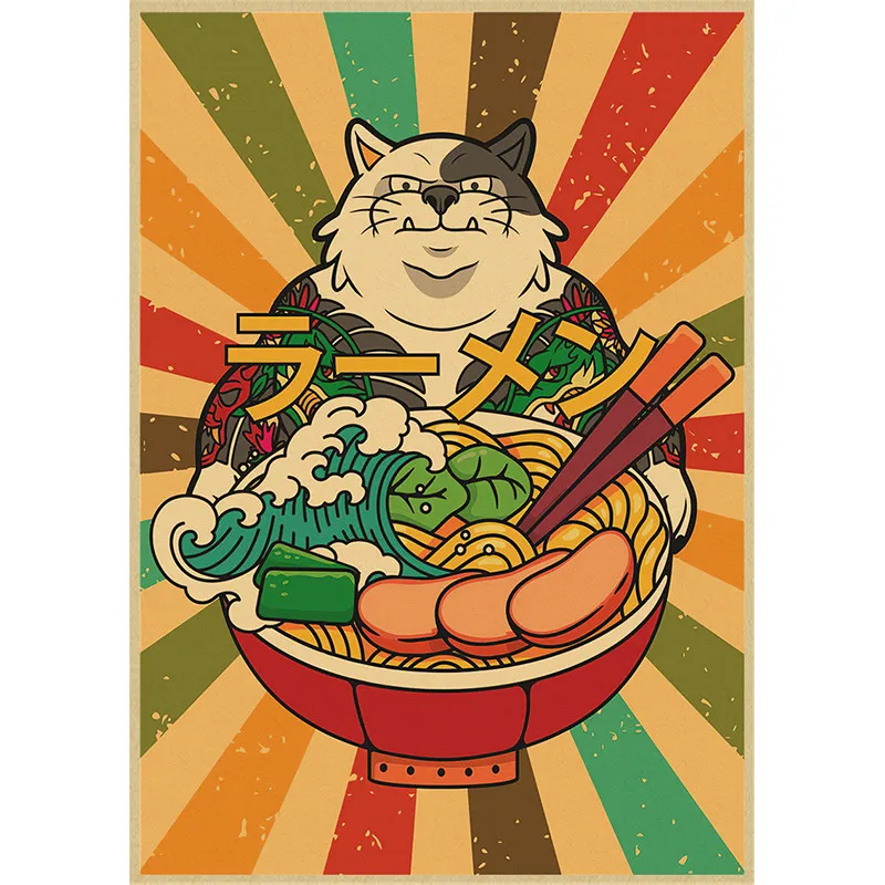 Kraft Paper painting Japanese style ramen abstract phrases restaurant kitchen home decor living Art Decor posters