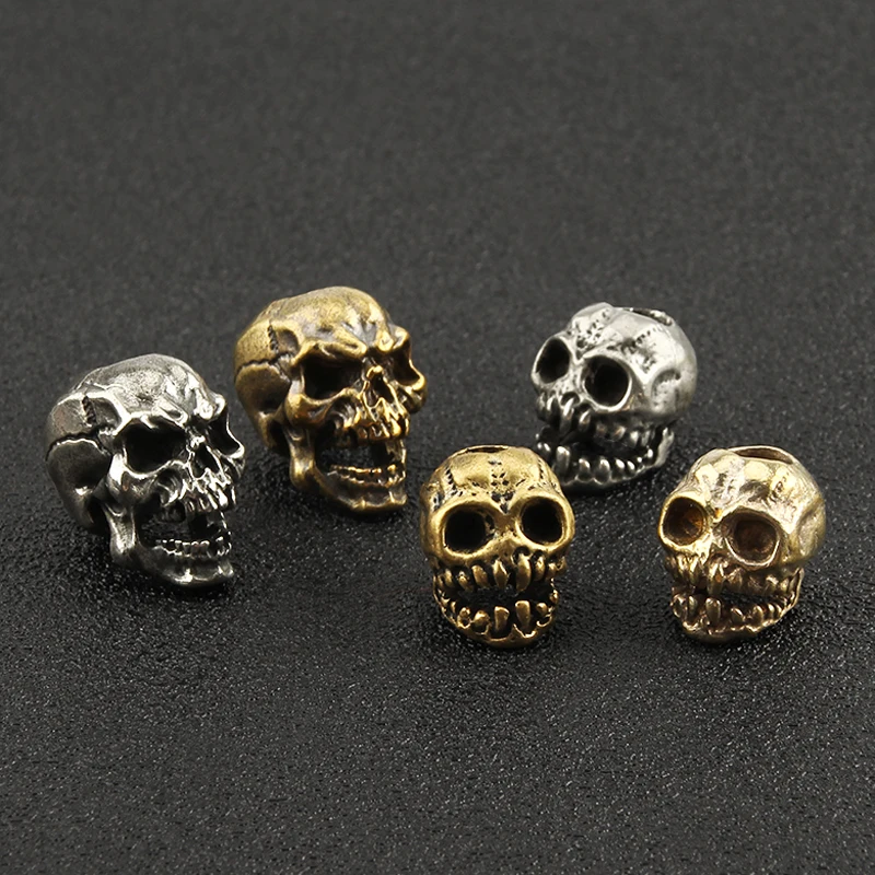 Punk Brass Skull Knife Beads Umbrella Rope Bead White Copper Vintage Skull Paracord Beads Personality Hang Pendant