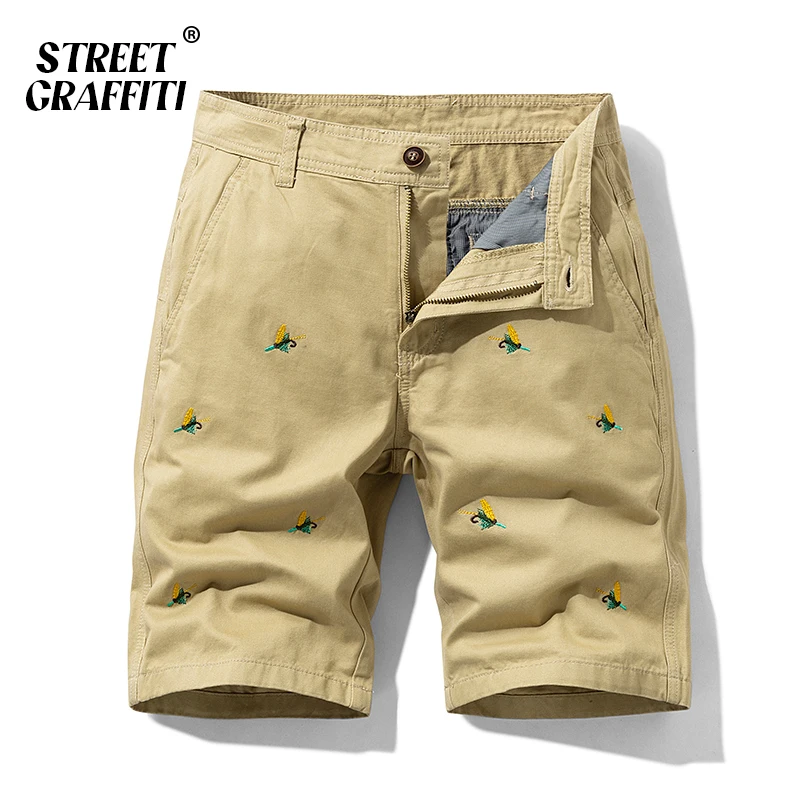 GRAFFITI Summer Men Cotton Solid Men's Shorts Clothing 2023 New Spring Casual Short Embroidery Fashion Social For Beach Pants