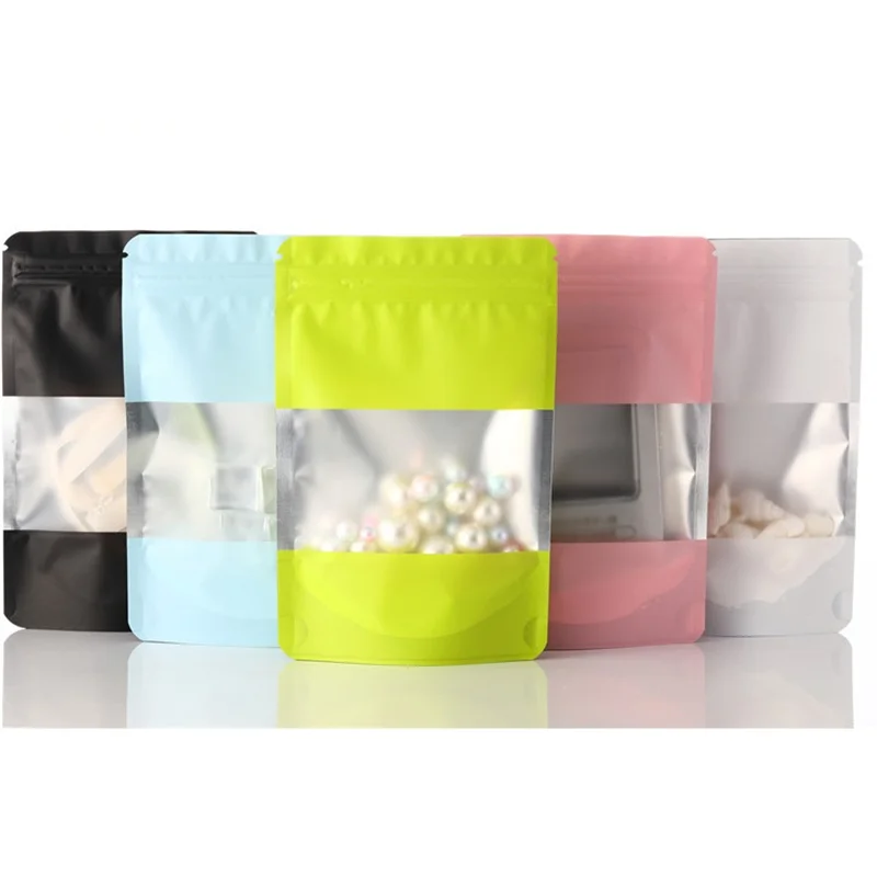 500Pcs/Lot Foil Stand Up Pouches with Frosted Window Self Sealing Ziplock Bags Tea Nuts Grains Packaging Storage Gift Bag