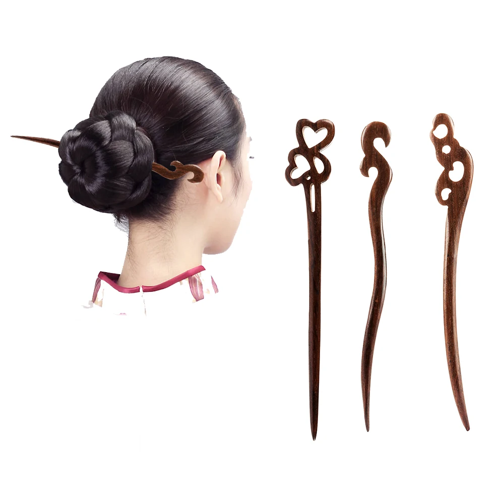 2023 New Fashion Sandalwood Wood Chopstick Hair Stick Handmade Carved Retro Style Women Hair Styling Tools Accessories