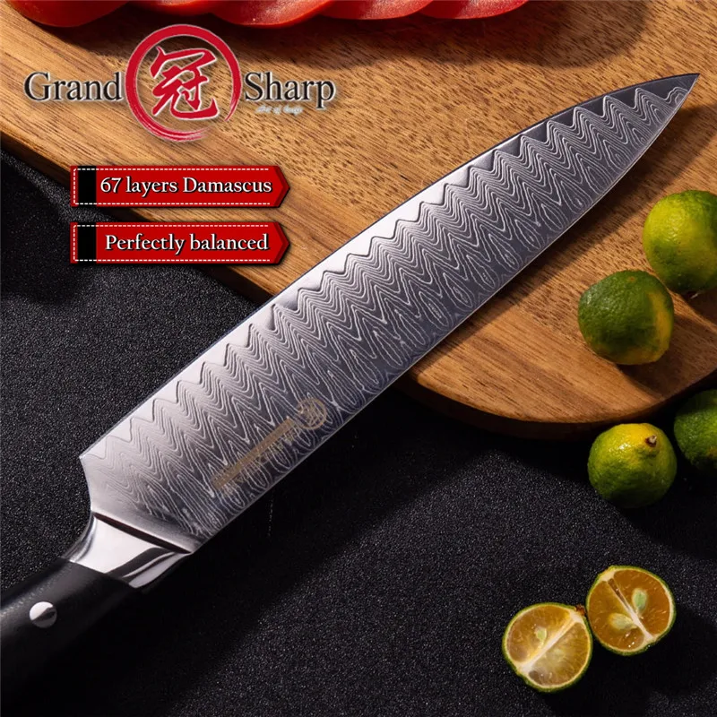 Grandsharp 8 Inch Chef Knife Japanese 67 Layers Damascus AUS10 Steel Kitchen Knives High Quality Cleaver Cooking Tool G10 Handle