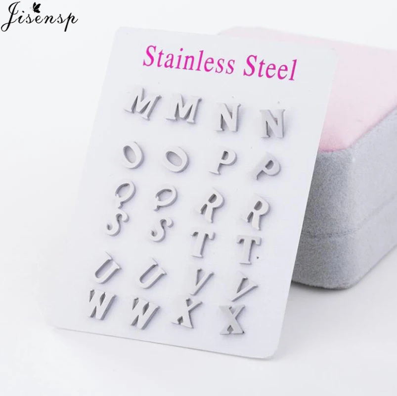 Jisensp Stainless Steel A-Z Initial Letter Earrings for Women Personalize Jewelry Cute Alphabet Stud Earrings Girl Birthday Gift