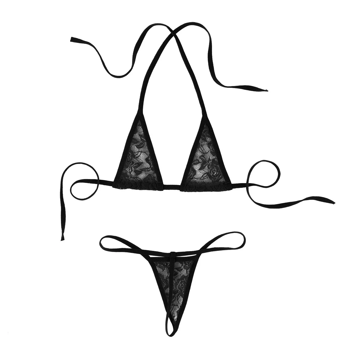 Maillot de bain en dentelle pour femmes, ensemble 2 pièces, soutien-gorge licou, string, extrême, brésilien, imbibé