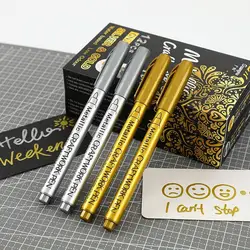 2 sztuk/partia wodoodporna permanentna farba Marker długopisy złoty srebrny rysunek studenci szkolne materiały biurowe DIY Marker Craftwork Pen