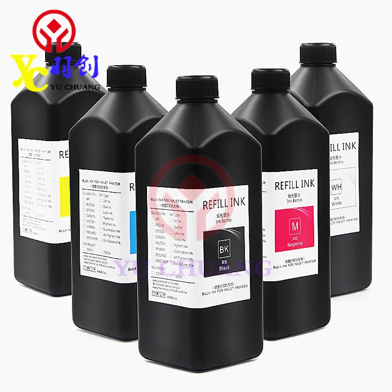 

Горячая Распродажа и высокое качество светодиодные УФ чернила 1 л/бутылка универсальные УФ чернила для принтера Epson XP600 УФ печатающая головка