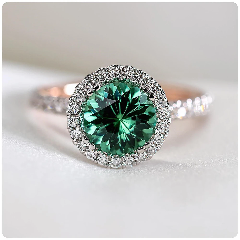 Huitan Gorgeous Round Green Stone Women Wedding Rings Micro Paved Crystal Zircon Noble Gift Lady Engagement Ring Classic Jewelry