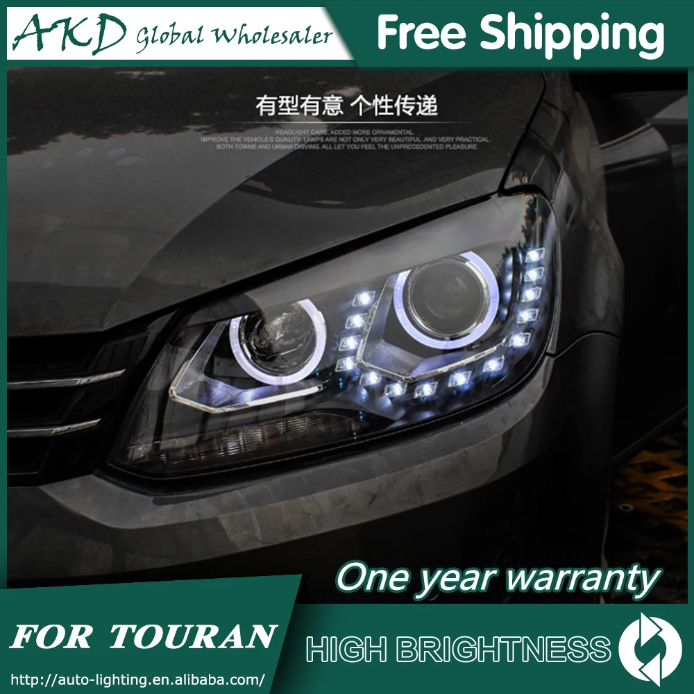 

AKD автостайлинг для VW Touran фары 2010-2015 новые Touran светодиодный ные фары DRL Биксеноновые линзы дальний и ближний свет противотуманная фара