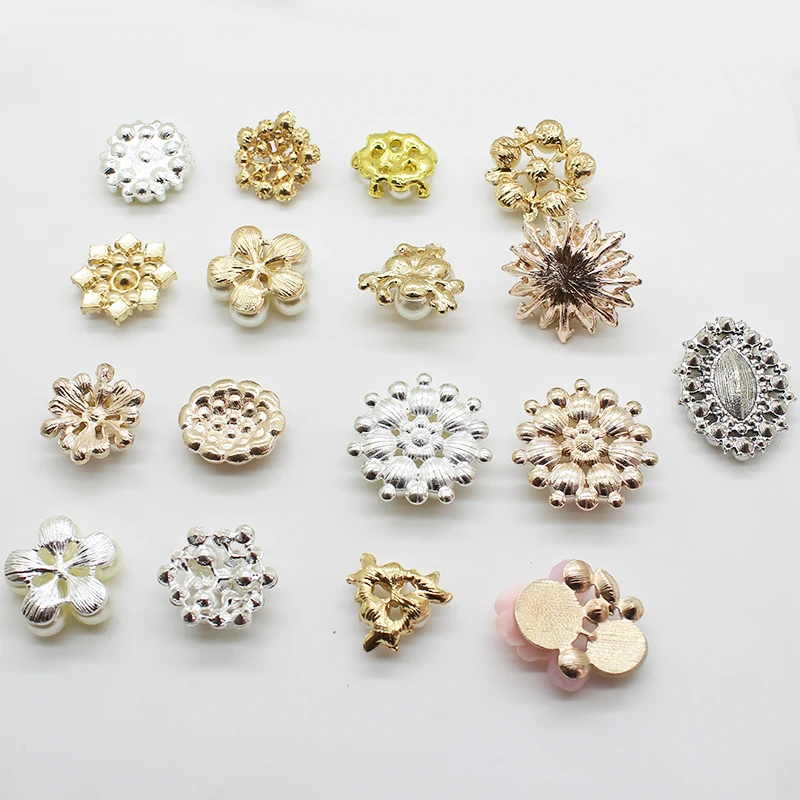 New Hot Prices Mix Size Buttons 5Pcs/Lot man made Pearl Alloy Buttons DIY Handwork Sewing Decoration Metal Accessories