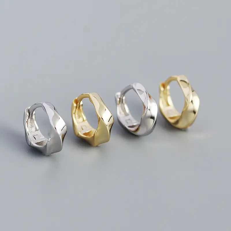 WANTME 925 Sterling Silver Minimalism Glossy Huggies Earrings for Women Bohemian Twisted Goth Hoop Earring Punk Piercing Jewelry - Image 3