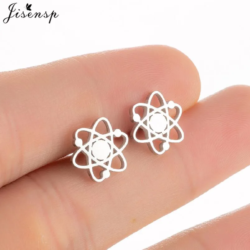 Tiny Stainless Steel Chemistry Atom Shape Earrings for Women Men Fashion Molecule Studs Scientist Earing Graduation bijoux femme