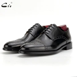 cie Handmade Men Shoe Dress Official Shoes Black Semi-Brogues Derby Wedding Shoes Formal Full Grain Calf Leather Classic D254