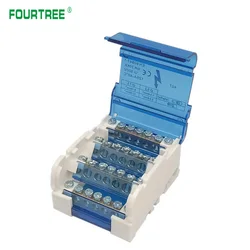 1PCS Junction Modular Screw Universal Wire Electrical Connector Din Rail Terminal Block Power Distribution Box 4Rows 7Holes