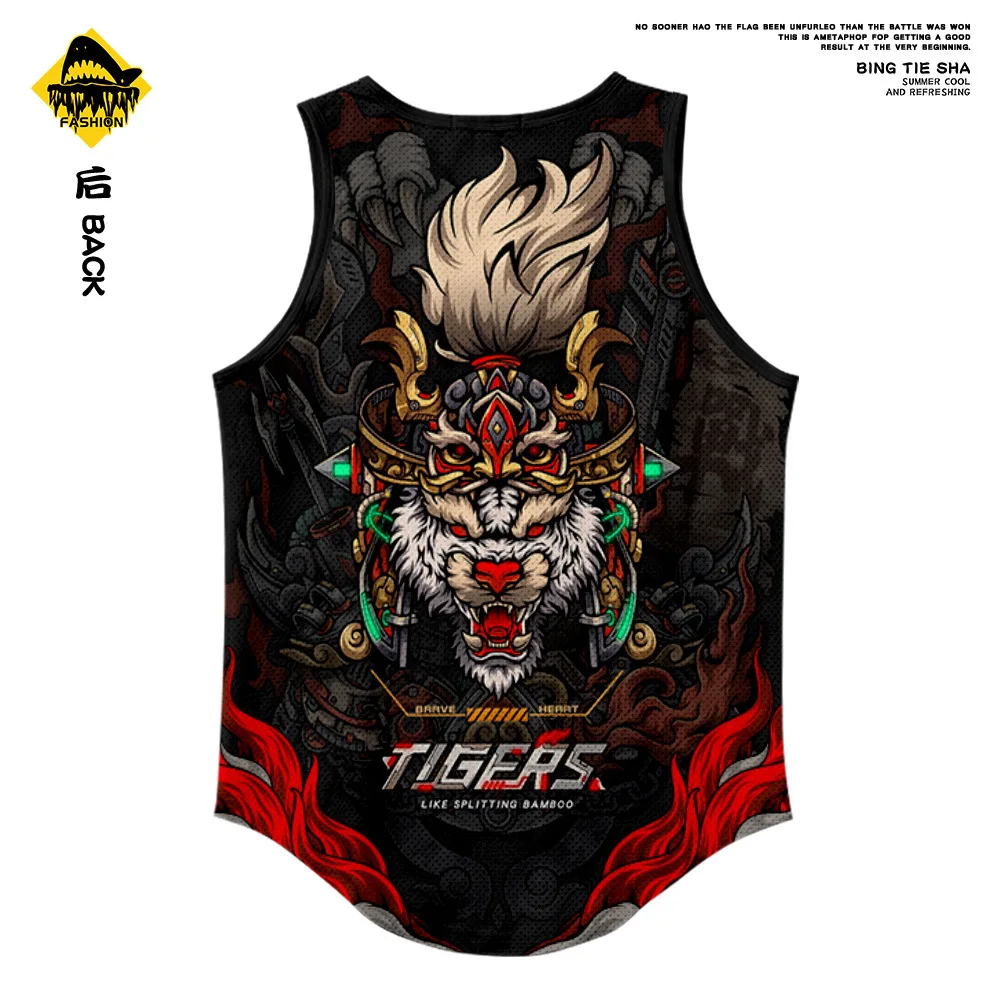 Men\'s Fashion Sleeveless Black Tiger Print Tank Top Vest Fitness Bodybuilding Muscle Undershirt Gym Sportwear