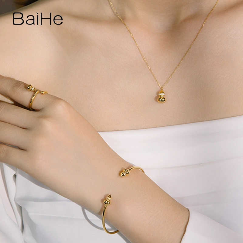 BAIHE stałe 18K żółte złoto H/SI naturalny diament gurda bransoletka kobiety mężczyzna tworzenia biżuterii Pulsera de calabaza pulseras