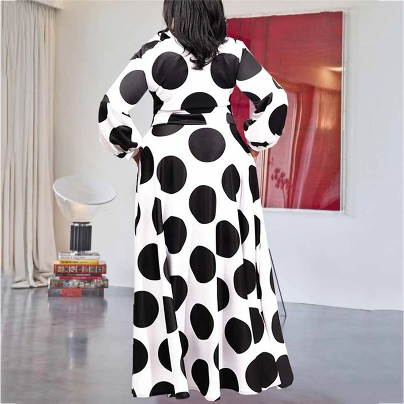 Plus Size Clothing Women Boho Long Maxi Dress 5XL Casual Dots Dresses Bow Elegant Ladies Big Shirt Dress Wholesale Dropshipping