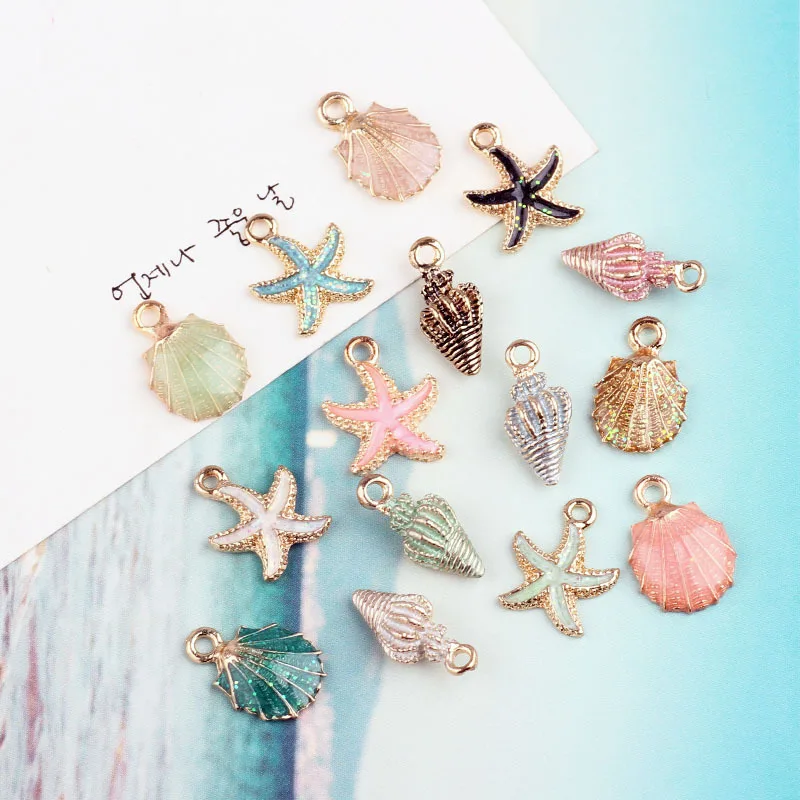 5-15pcs Cute Starfish Conch Sea Shell Charms Pendant Ocean Style Anklet Keychain Bracelet Necklace Jewelry DIY Craft Accessories