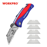 WORKPRO Folding Knife Pipe Cutter Electrician Cable Cutter Safety Knife Security Tool Plastic Handle Knife with 5 pcs blades
