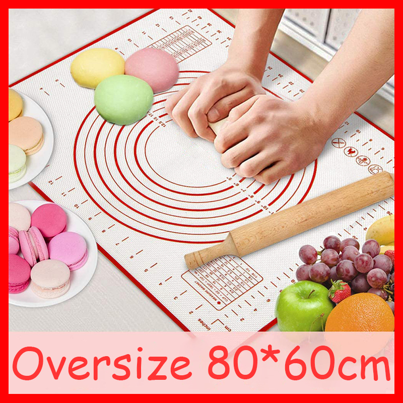  80/70/60cm Large Silicone Baking Mat Pastry Rolling Kneading Baking Pad Kitchen Mat Crepes Pizza Dough Nonstick Pan Cooking Tool 