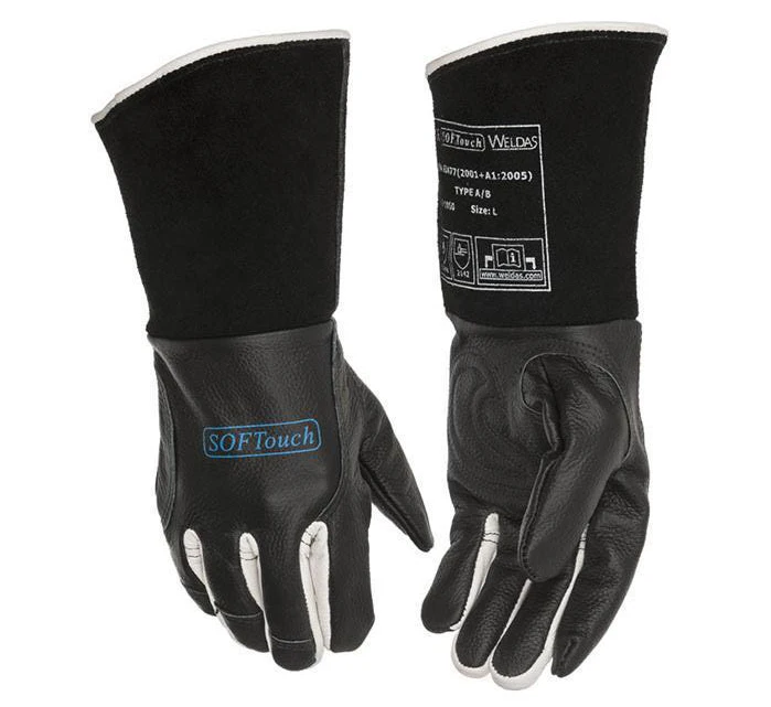 

Leather Welding Gloves MIG Black SOFTouch Argon Arc Welder Grain Cowhide TIG MMA Work Glove